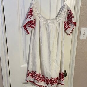 White Dress with Red Embroidery